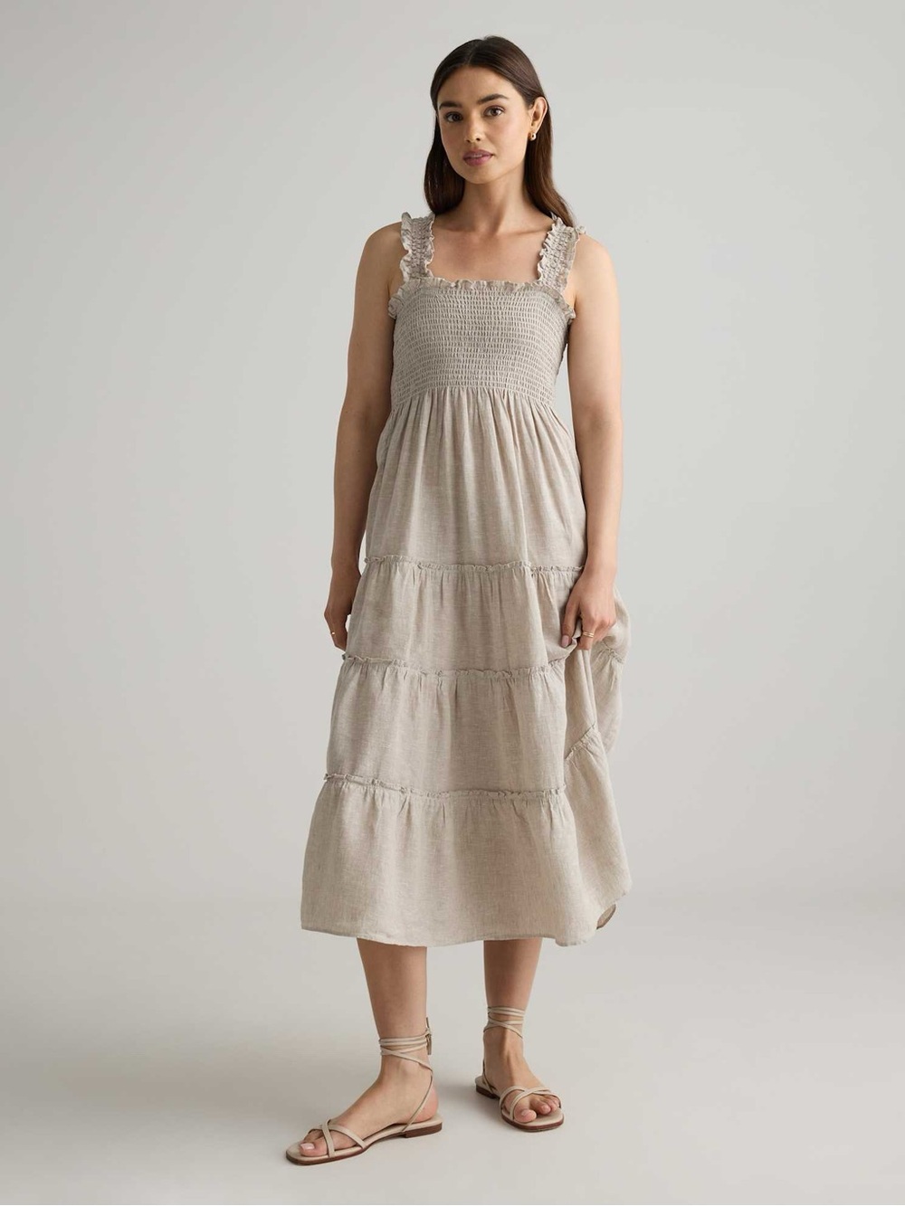 Quince 100% Linen Smocked Midi Dress
